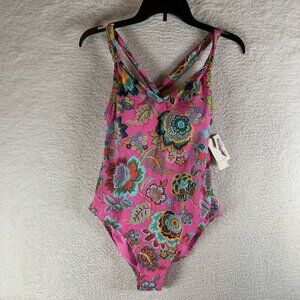 Jessica Simpson Swimsuit Women's Medium Lip Gloss Rosies Bushes Criss-Cross Back